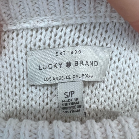 Lucky Brand Oversized Cropped Knit Cotton Long Sleeve Sweater White, Small - Picture 2 of 12